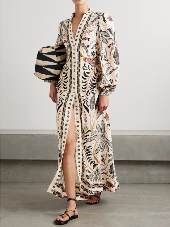 FARM Rio Dresses & Skirts - FARM Rio Cream Shirt with Black and Rust Floral Print